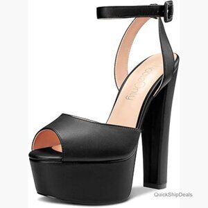 High Block Platform Heel Peep Toe Ankle Strap Sandals Buckle Prom Shoes